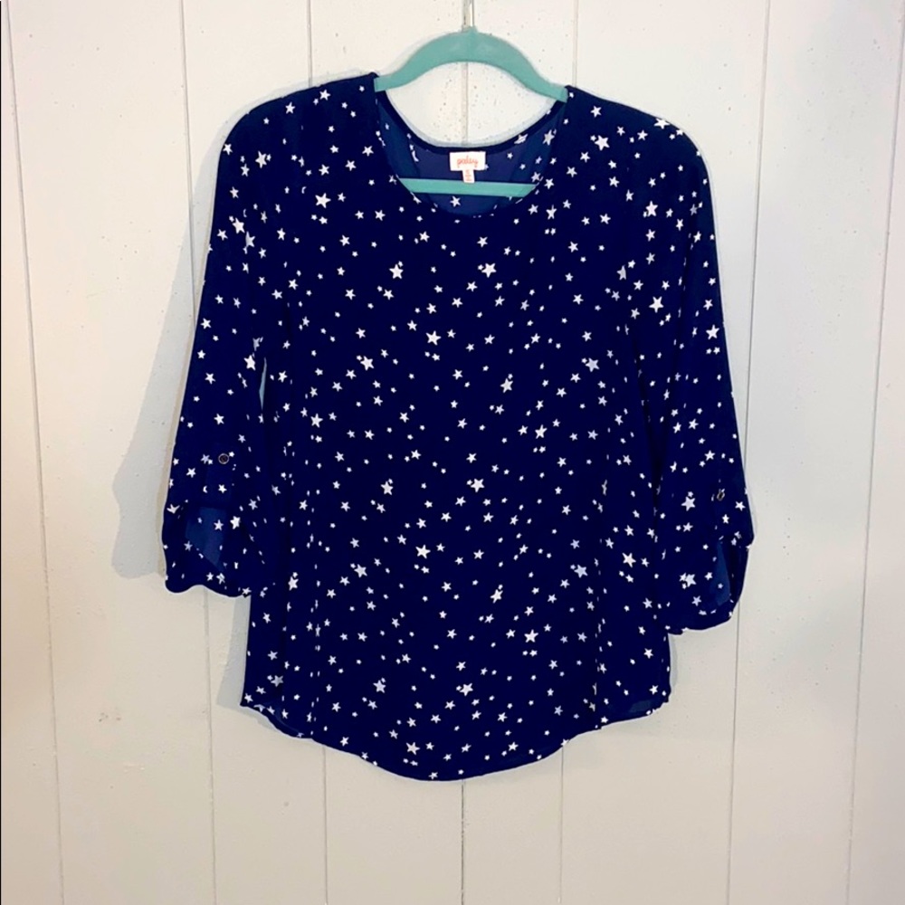 Navy and stars draped Pixley top